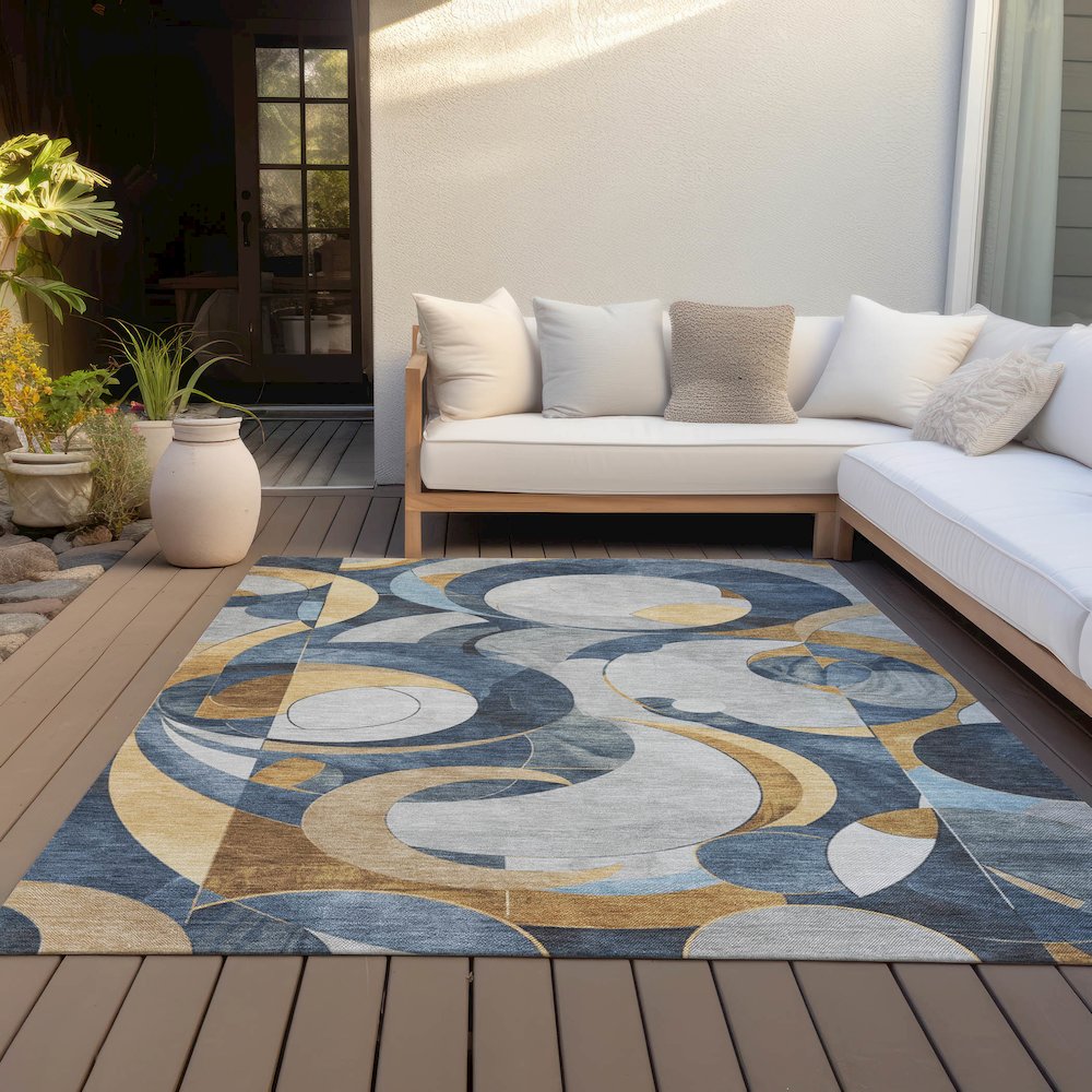 Machine Washable Indoor/Outdoor Chantille ACN2175 Blue 2'6" x 3'10" Rug. Picture 7