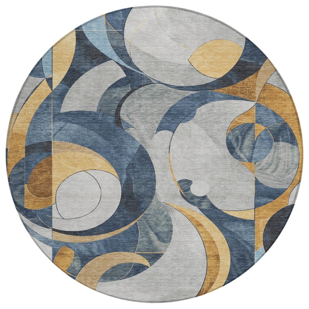 Machine Washable Indoor/Outdoor Chantille ACN2175 Blue 8' x 8' Round Rug. Picture 1