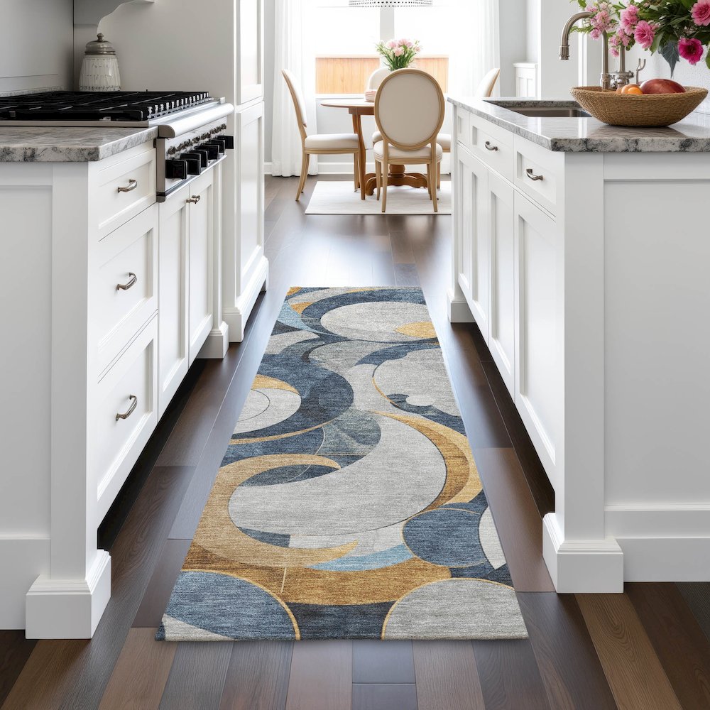 Machine Washable Indoor/Outdoor Chantille ACN2175 Blue 2'3" x 7'6" Runner Rug. Picture 5