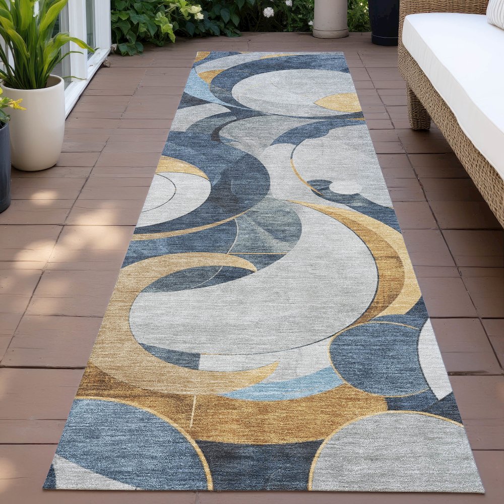 Machine Washable Indoor/Outdoor Chantille ACN2175 Blue 2'3" x 7'6" Runner Rug. Picture 6