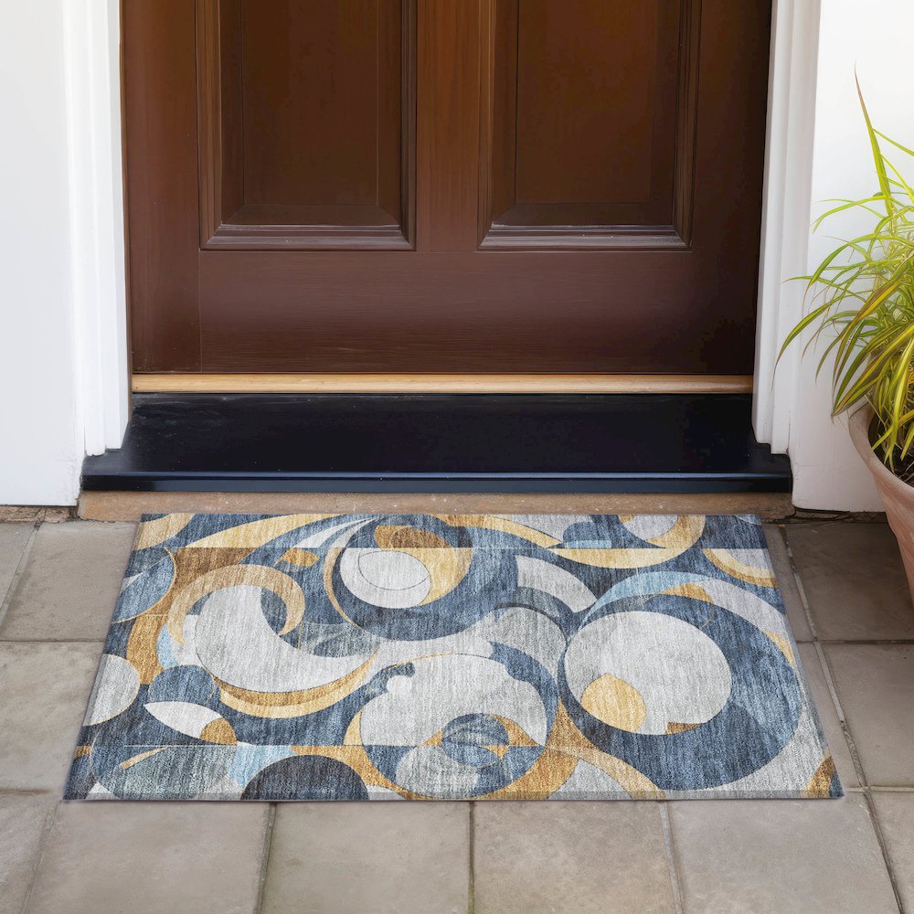 Machine Washable Indoor/Outdoor Chantille ACN2175 Blue 1'8" x 2'6" Rug. Picture 6