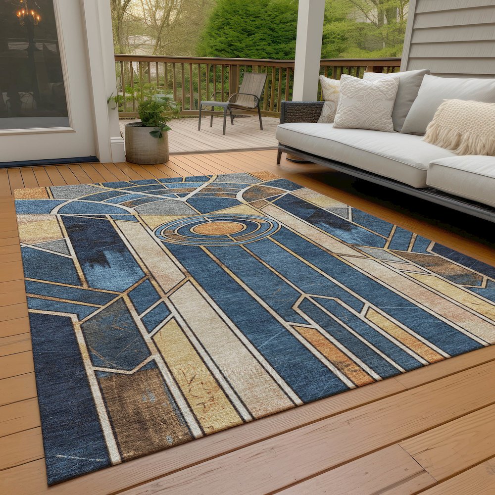 Machine Washable Indoor/Outdoor Chantille ACN2176 Blue 2'6" x 3'10" Rug. Picture 7