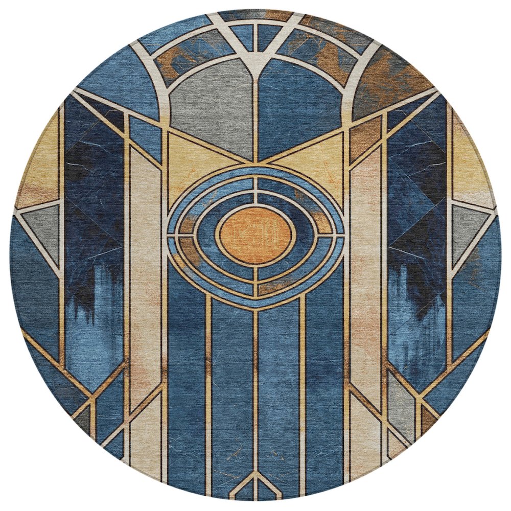 Machine Washable Indoor/Outdoor Chantille ACN2176 Blue 8' x 8' Round Rug. Picture 1