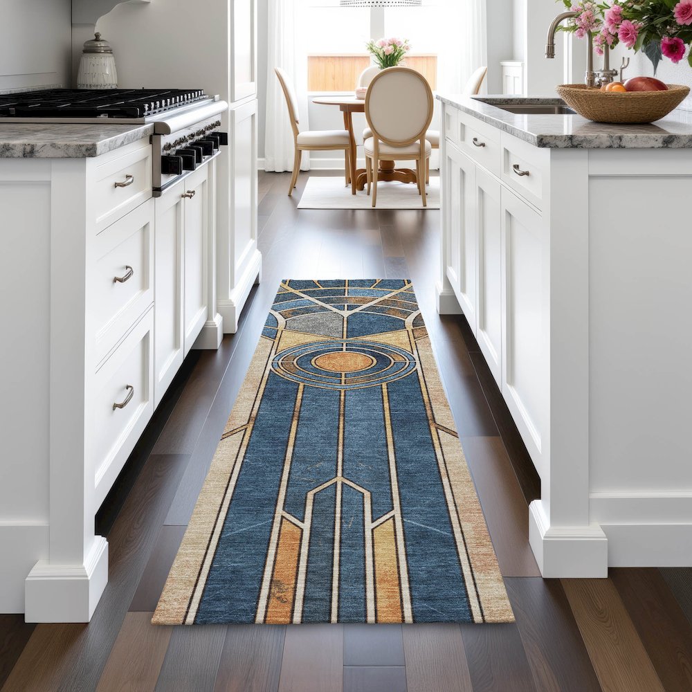 Machine Washable Indoor/Outdoor Chantille ACN2176 Blue 2'3" x 7'6" Runner Rug. Picture 5