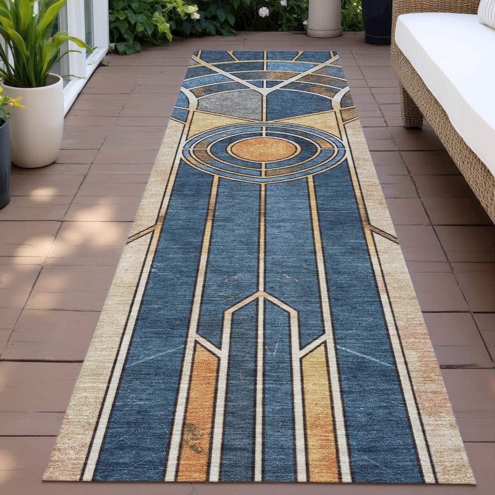 Machine Washable Indoor/Outdoor Chantille ACN2176 Blue 2'3" x 7'6" Runner Rug. Picture 6