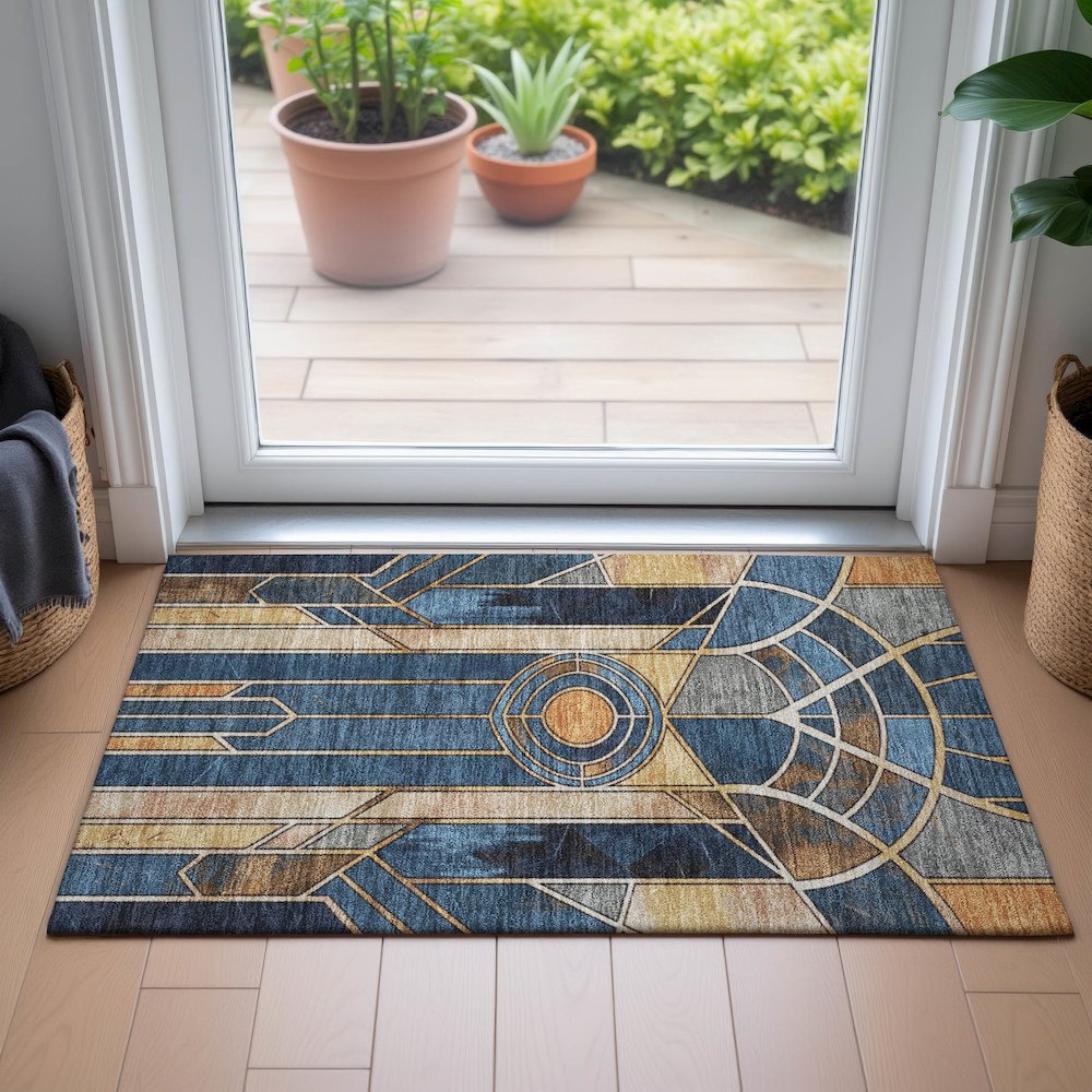 Machine Washable Indoor/Outdoor Chantille ACN2176 Blue 1'8" x 2'6" Rug. Picture 5