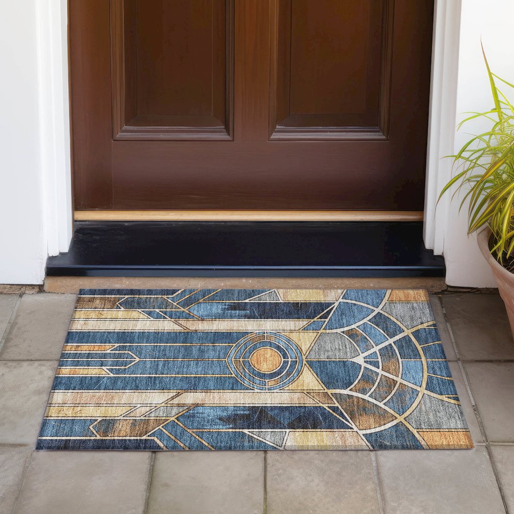 Machine Washable Indoor/Outdoor Chantille ACN2176 Blue 1'8" x 2'6" Rug. Picture 6