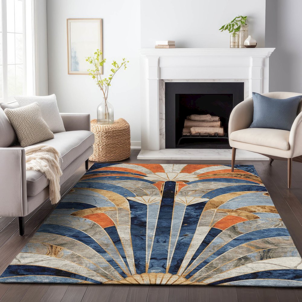 Machine Washable Indoor/Outdoor Chantille ACN2177 Navy 2'6" x 3'10" Rug. Picture 6