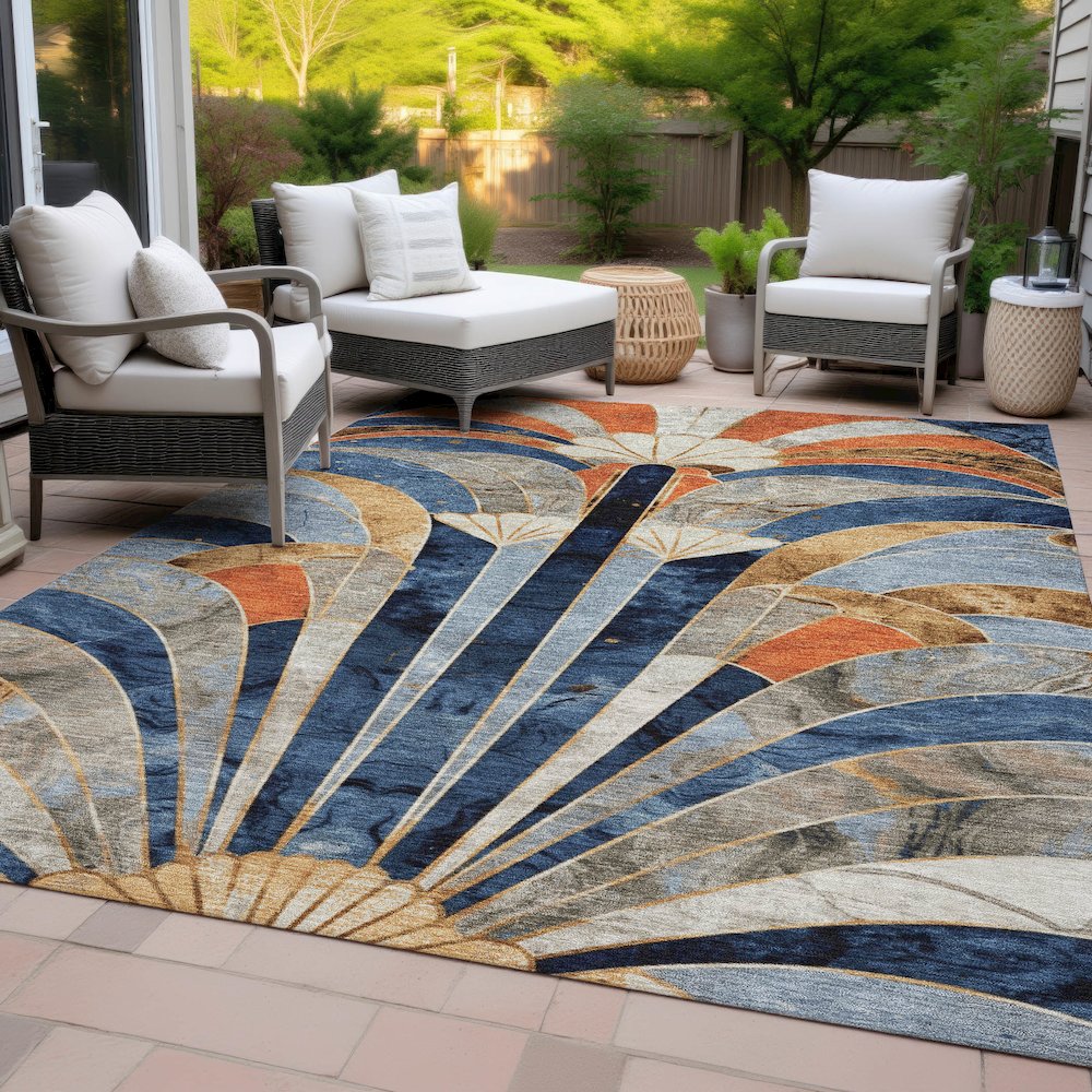 Machine Washable Indoor/Outdoor Chantille ACN2177 Navy 2'6" x 3'10" Rug. Picture 8