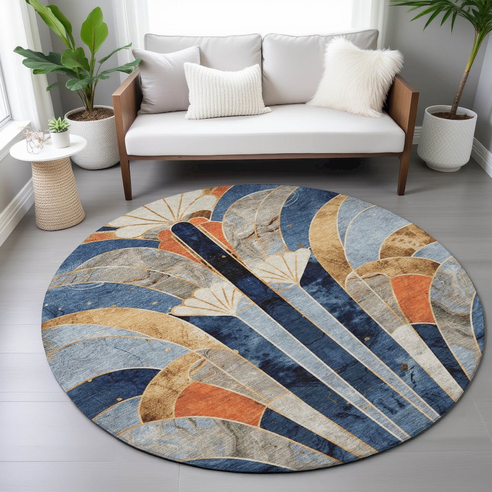 Machine Washable Indoor/Outdoor Chantille ACN2177 Navy 8' x 8' Round Rug. Picture 5