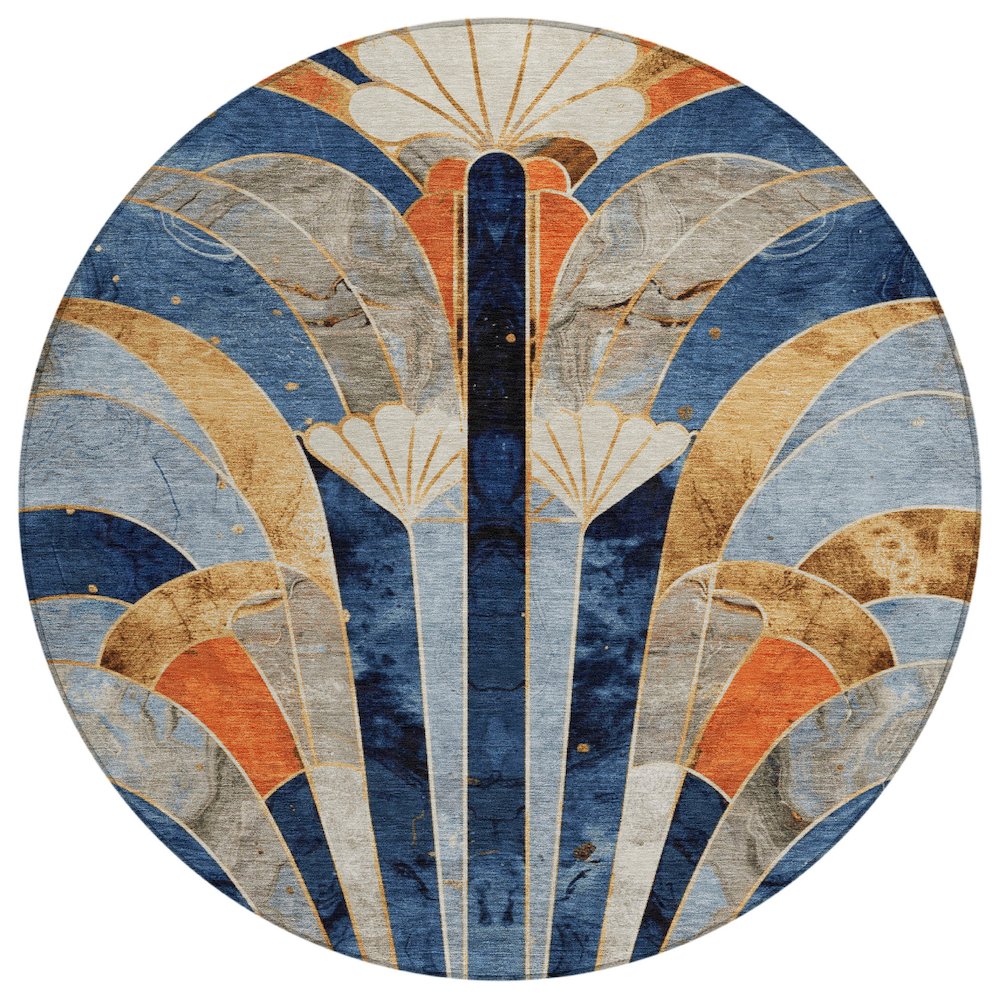 Machine Washable Indoor/Outdoor Chantille ACN2177 Navy 8' x 8' Round Rug. Picture 1