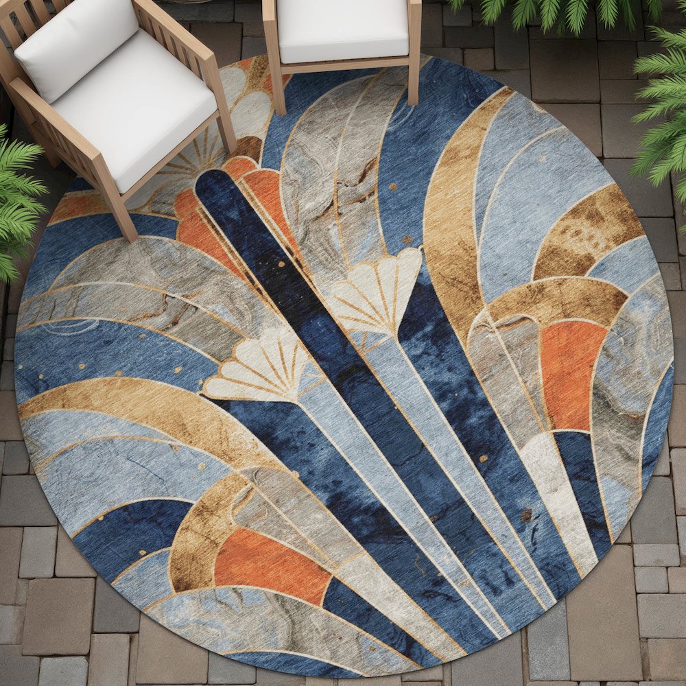 Machine Washable Indoor/Outdoor Chantille ACN2177 Navy 8' x 8' Round Rug. Picture 6