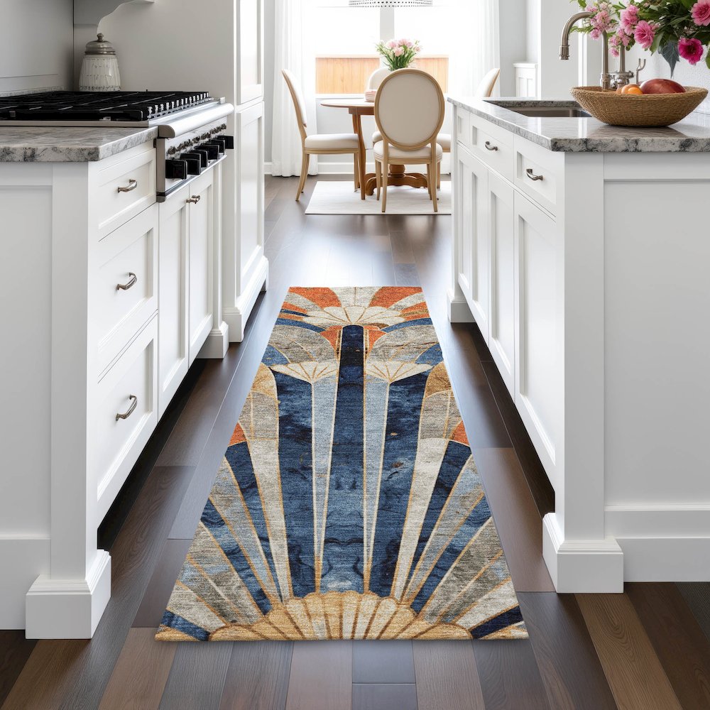 Machine Washable Indoor/Outdoor Chantille ACN2177 Navy 2'3" x 7'6" Runner Rug. Picture 5