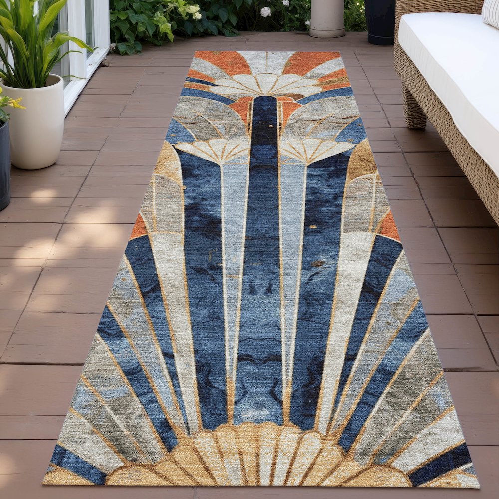 Machine Washable Indoor/Outdoor Chantille ACN2177 Navy 2'3" x 7'6" Runner Rug. Picture 6