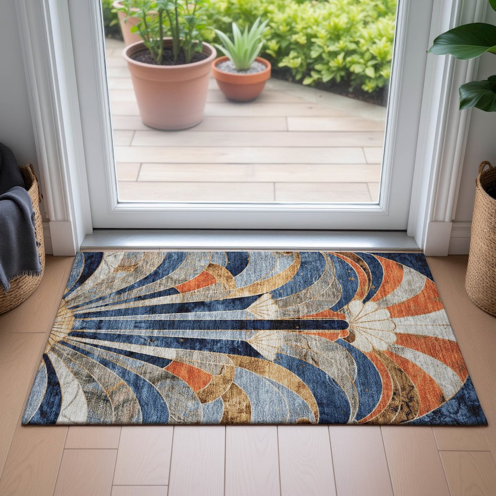 Machine Washable Indoor/Outdoor Chantille ACN2177 Navy 1'8" x 2'6" Rug. Picture 5