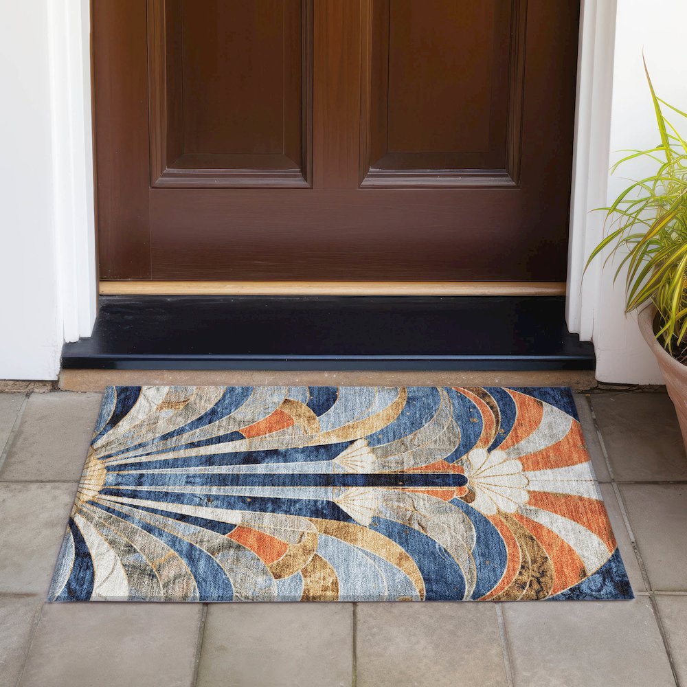 Machine Washable Indoor/Outdoor Chantille ACN2177 Navy 1'8" x 2'6" Rug. Picture 6