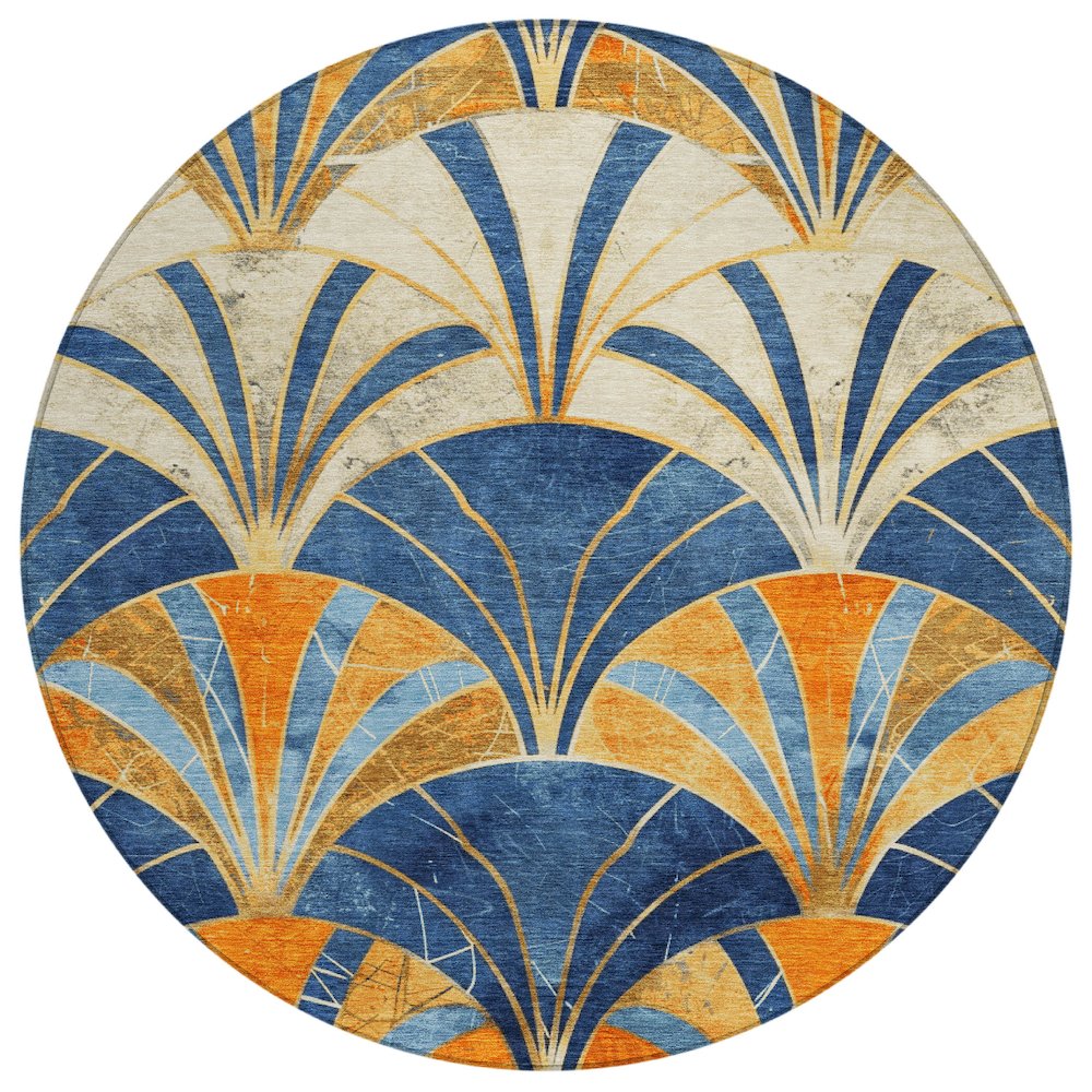 Machine Washable Indoor/Outdoor Chantille ACN2178 Blue 8' x 8' Round Rug. Picture 1