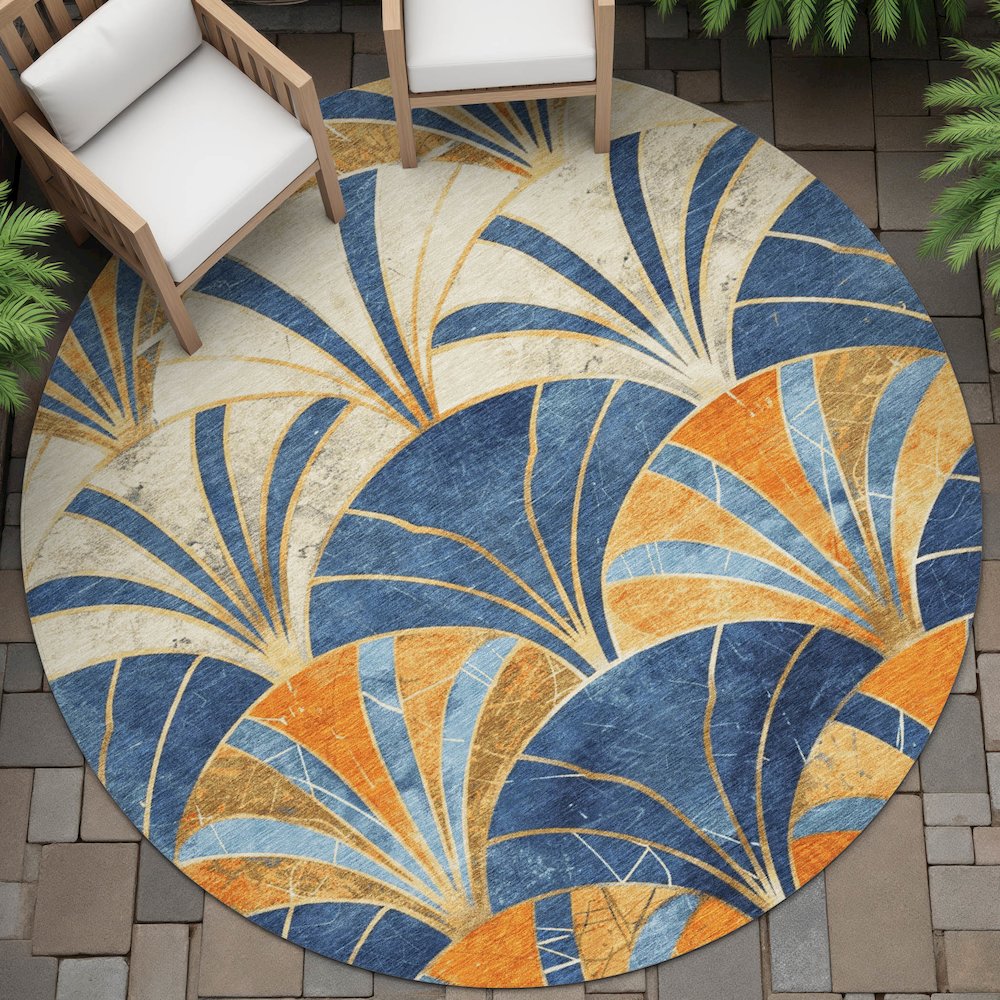 Machine Washable Indoor/Outdoor Chantille ACN2178 Blue 8' x 8' Round Rug. Picture 6