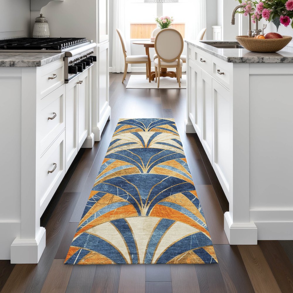 Machine Washable Indoor/Outdoor Chantille ACN2178 Blue 2'3" x 7'6" Runner Rug. Picture 5