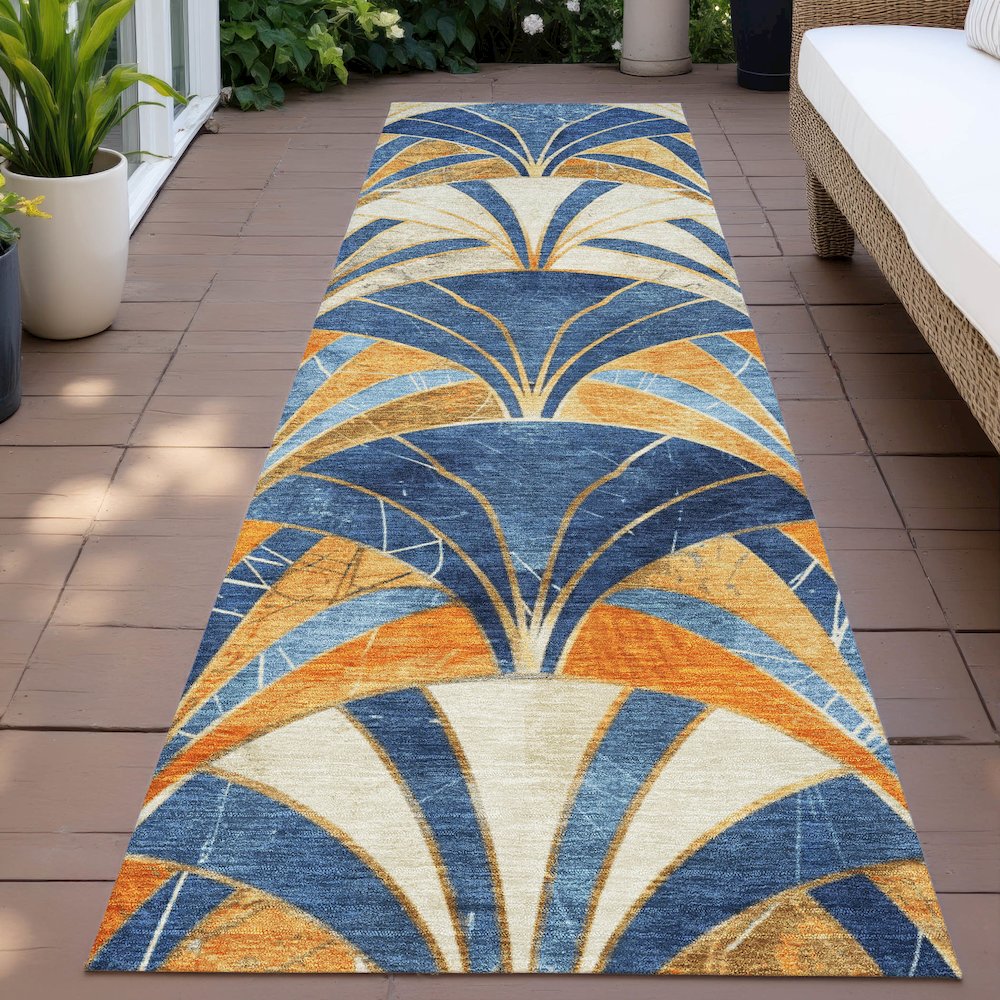 Machine Washable Indoor/Outdoor Chantille ACN2178 Blue 2'3" x 7'6" Runner Rug. Picture 6