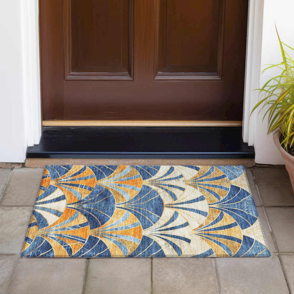 Machine Washable Indoor/Outdoor Chantille ACN2178 Blue 1'8" x 2'6" Rug. Picture 6