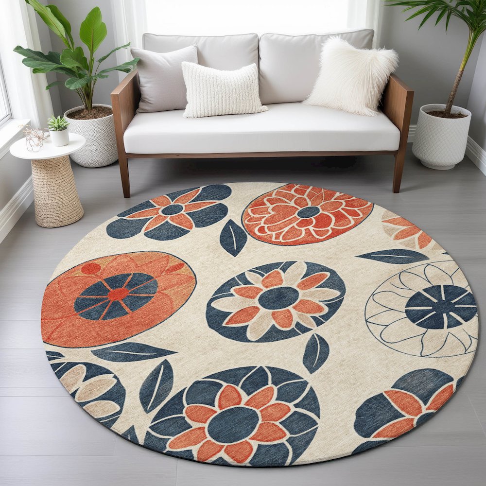 Machine Washable Indoor/Outdoor Chantille ACN2179 Beige 8' x 8' Round Rug. Picture 5