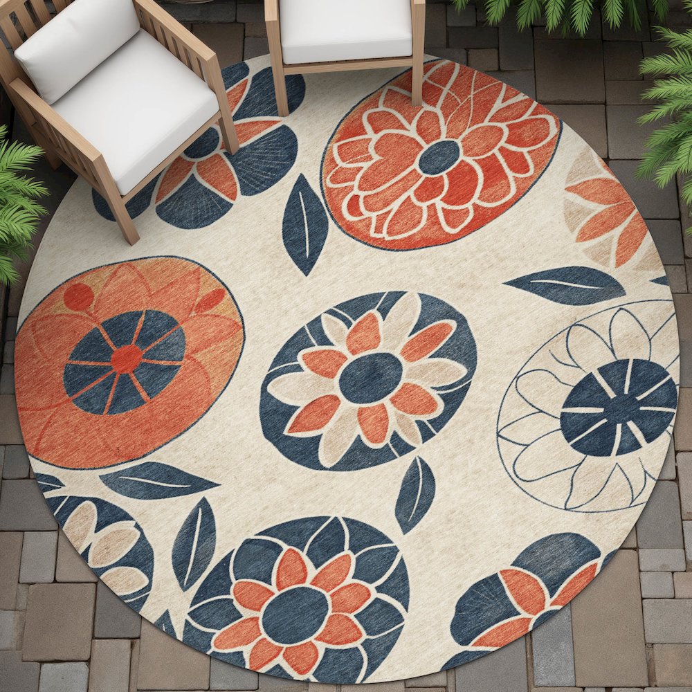 Machine Washable Indoor/Outdoor Chantille ACN2179 Beige 8' x 8' Round Rug. Picture 6
