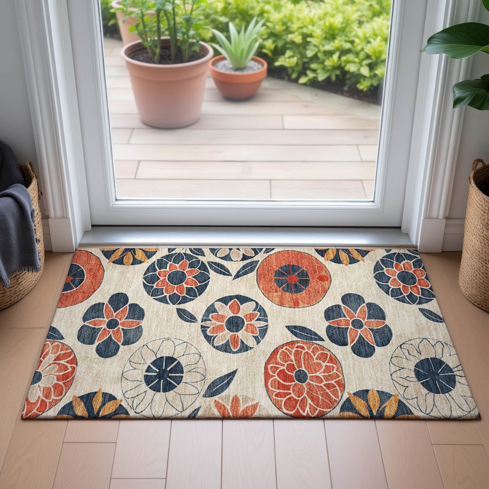 Machine Washable Indoor/Outdoor Chantille ACN2179 Beige 1'8" x 2'6" Rug. Picture 5