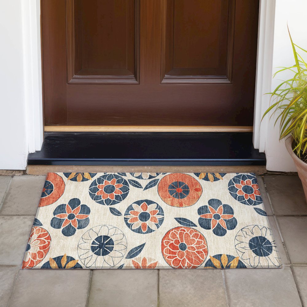 Machine Washable Indoor/Outdoor Chantille ACN2179 Beige 1'8" x 2'6" Rug. Picture 6