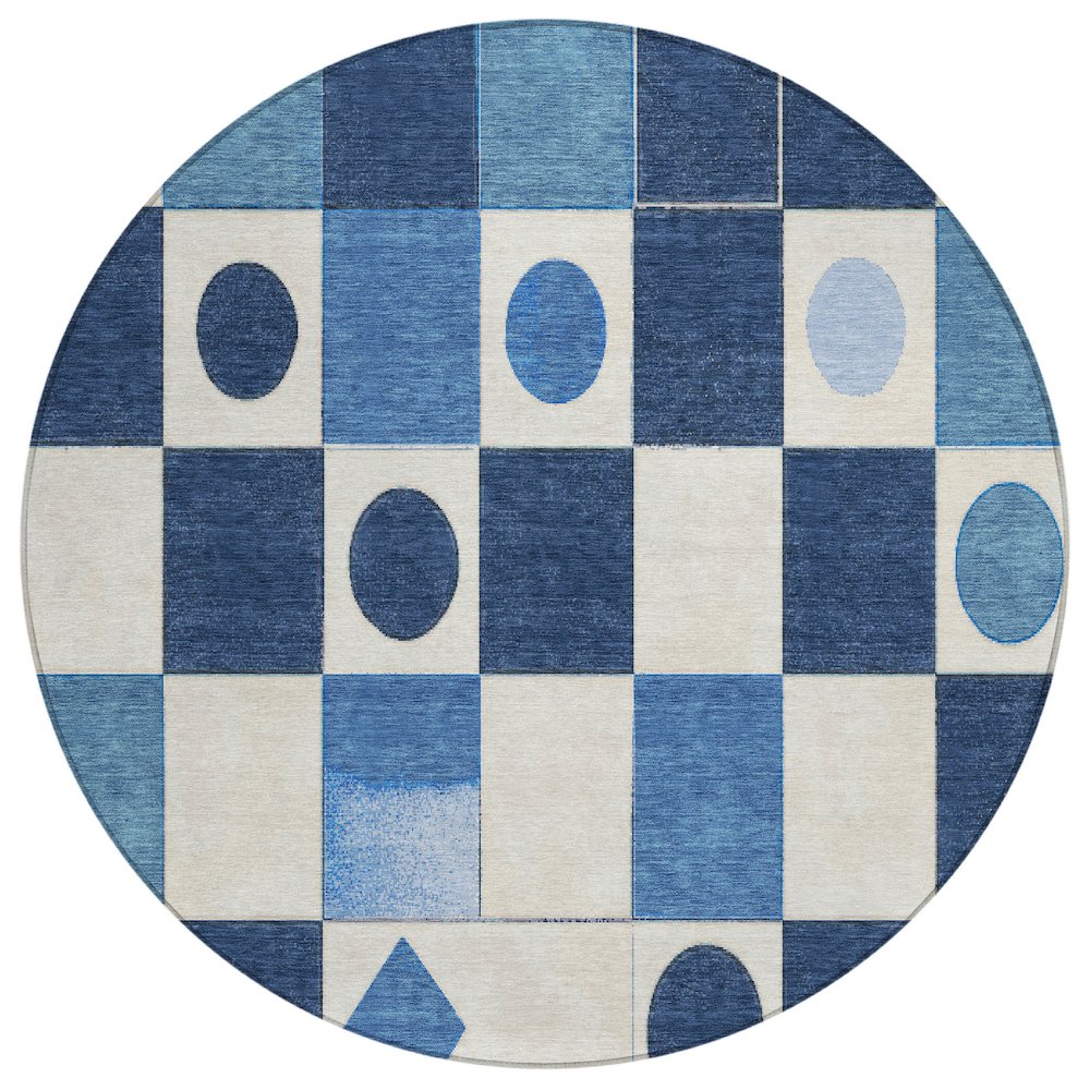 Machine Washable Indoor/Outdoor Chantille ACN2181 Blue 8' x 8' Round Rug. Picture 1