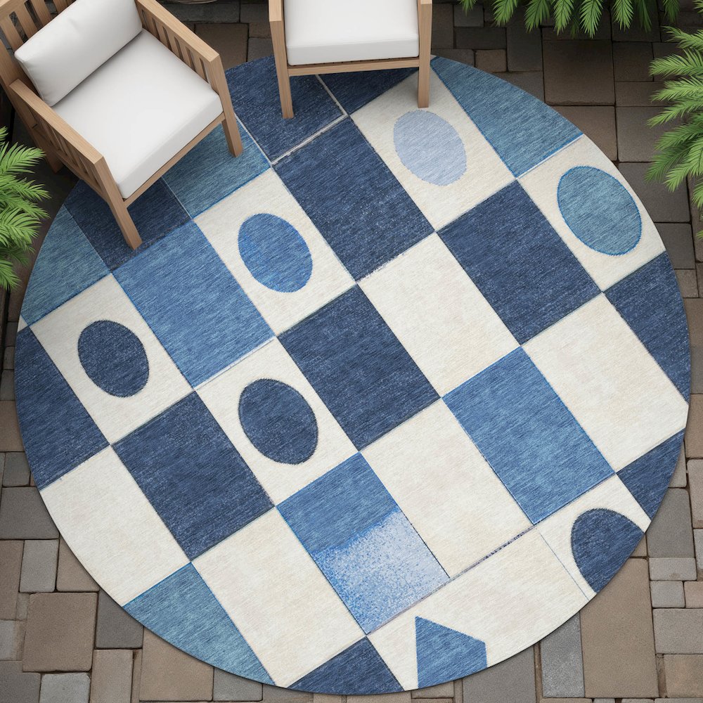 Machine Washable Indoor/Outdoor Chantille ACN2181 Blue 8' x 8' Round Rug. Picture 6
