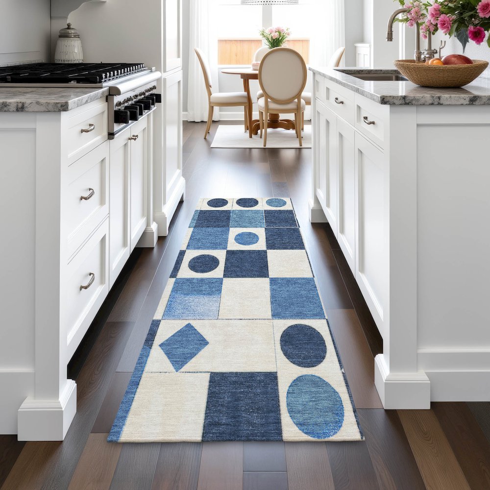 Machine Washable Indoor/Outdoor Chantille ACN2181 Blue 2'3" x 7'6" Runner Rug. Picture 5