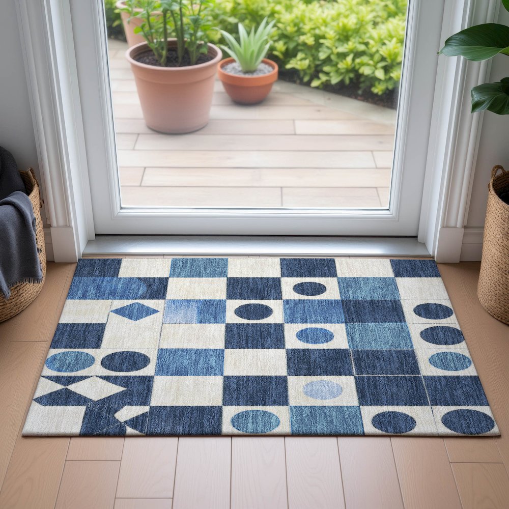 Machine Washable Indoor/Outdoor Chantille ACN2181 Blue 1'8" x 2'6" Rug. Picture 5