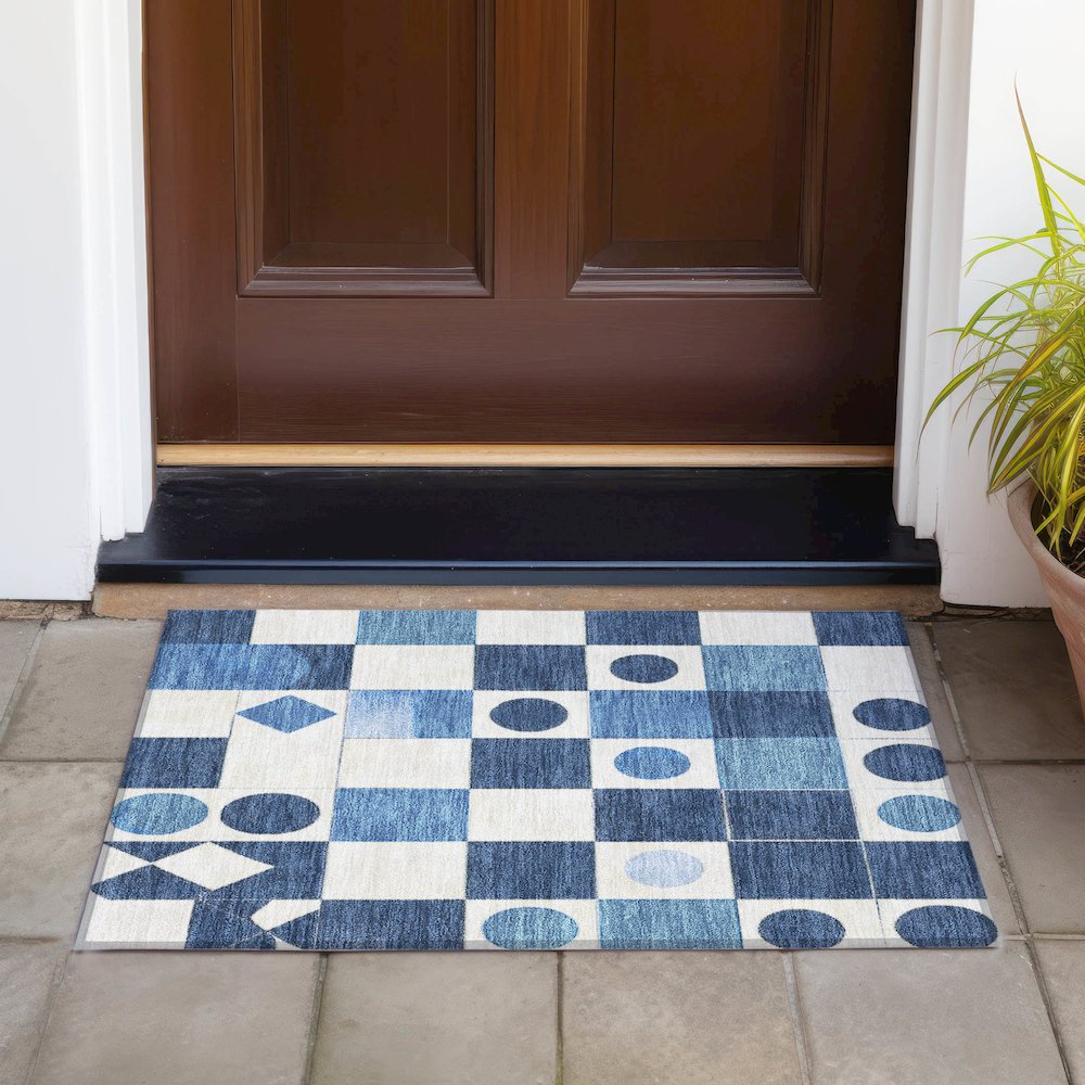 Machine Washable Indoor/Outdoor Chantille ACN2181 Blue 1'8" x 2'6" Rug. Picture 6