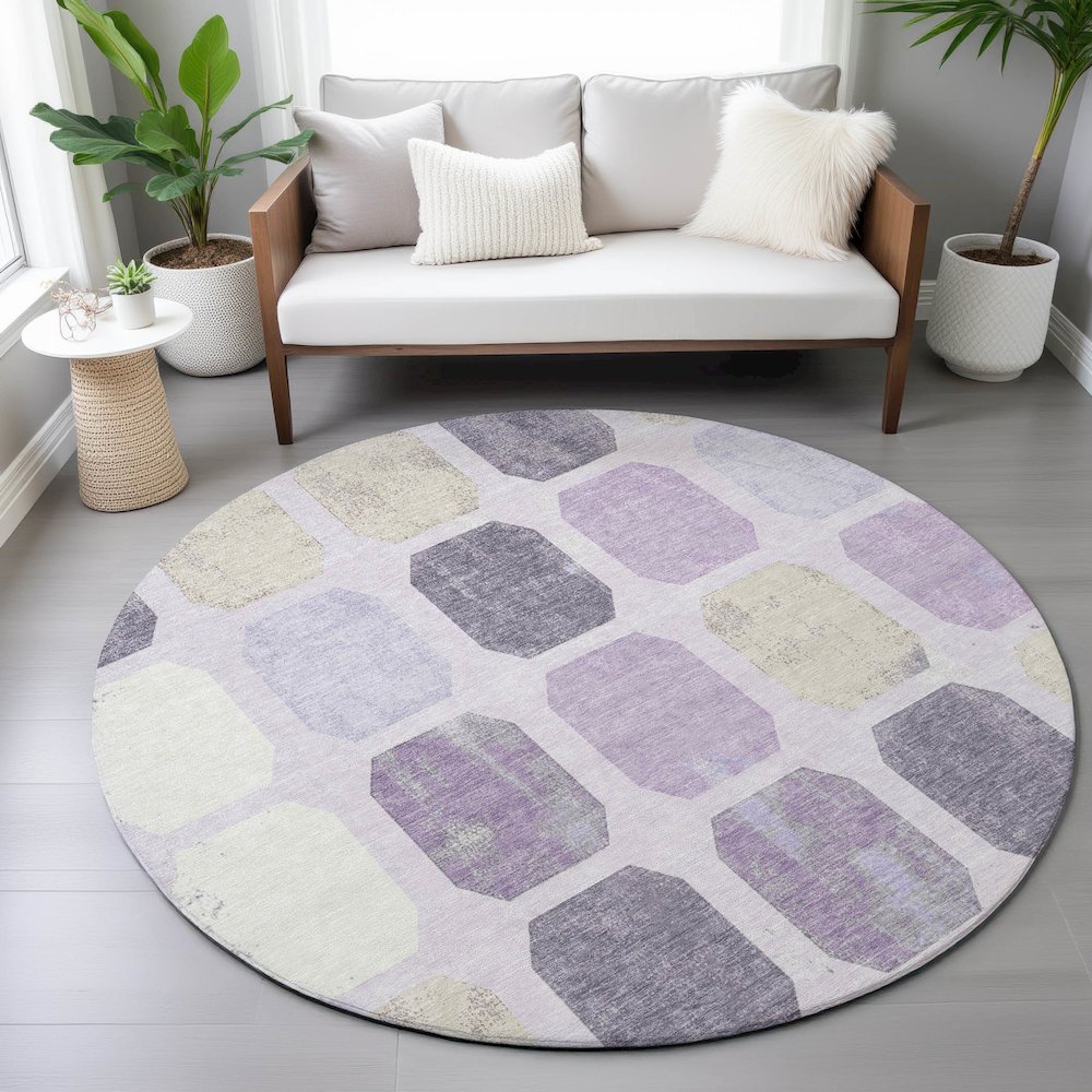 Machine Washable Indoor/Outdoor Chantille ACN2182 Lavender 8' x 8' Round Rug. Picture 5