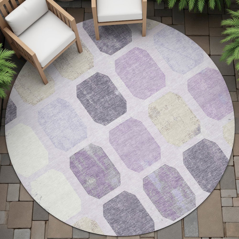 Machine Washable Indoor/Outdoor Chantille ACN2182 Lavender 8' x 8' Round Rug. Picture 6