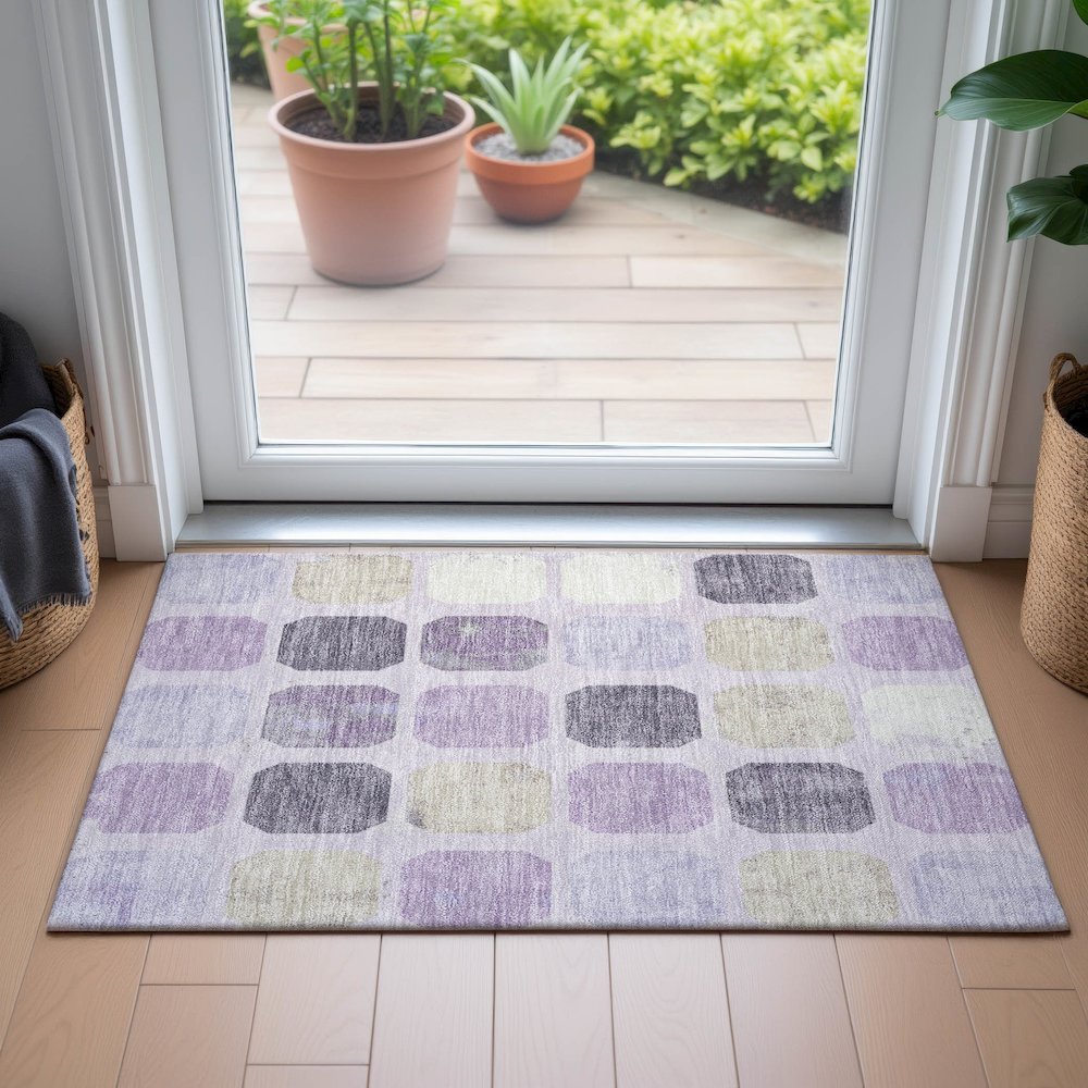 Machine Washable Indoor/Outdoor Chantille ACN2182 Lavender 1'8" x 2'6" Rug. Picture 5