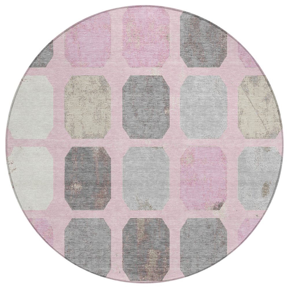 Machine Washable Indoor/Outdoor Chantille ACN2182 Pink 8' x 8' Round Rug. Picture 1