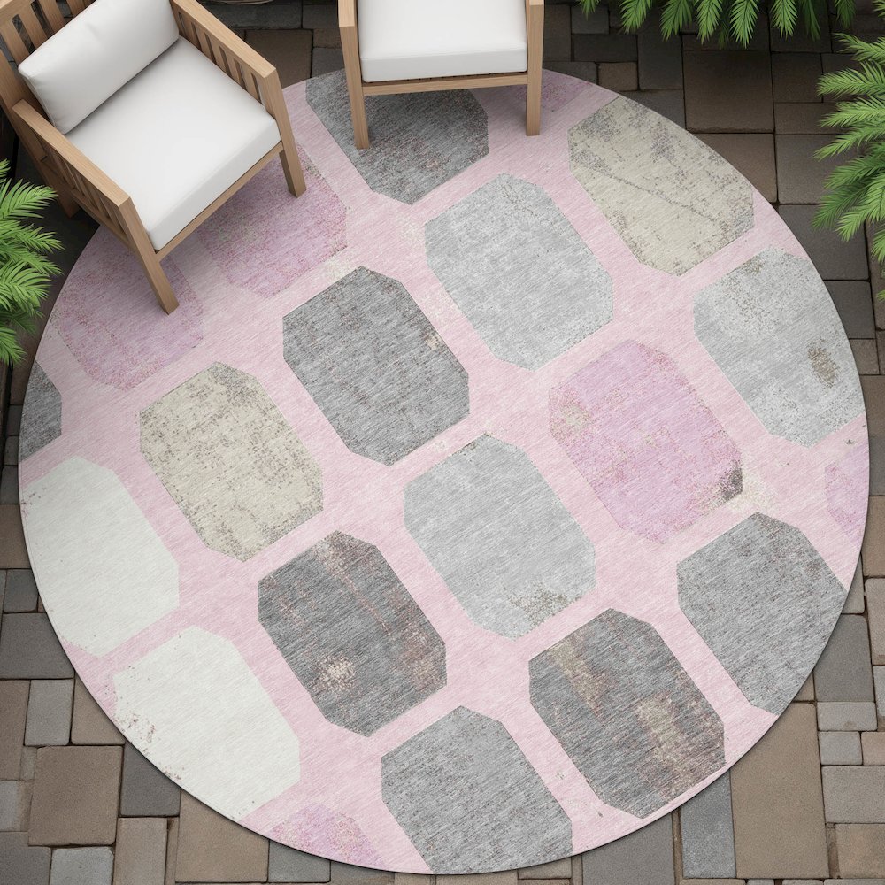 Machine Washable Indoor/Outdoor Chantille ACN2182 Pink 8' x 8' Round Rug. Picture 6