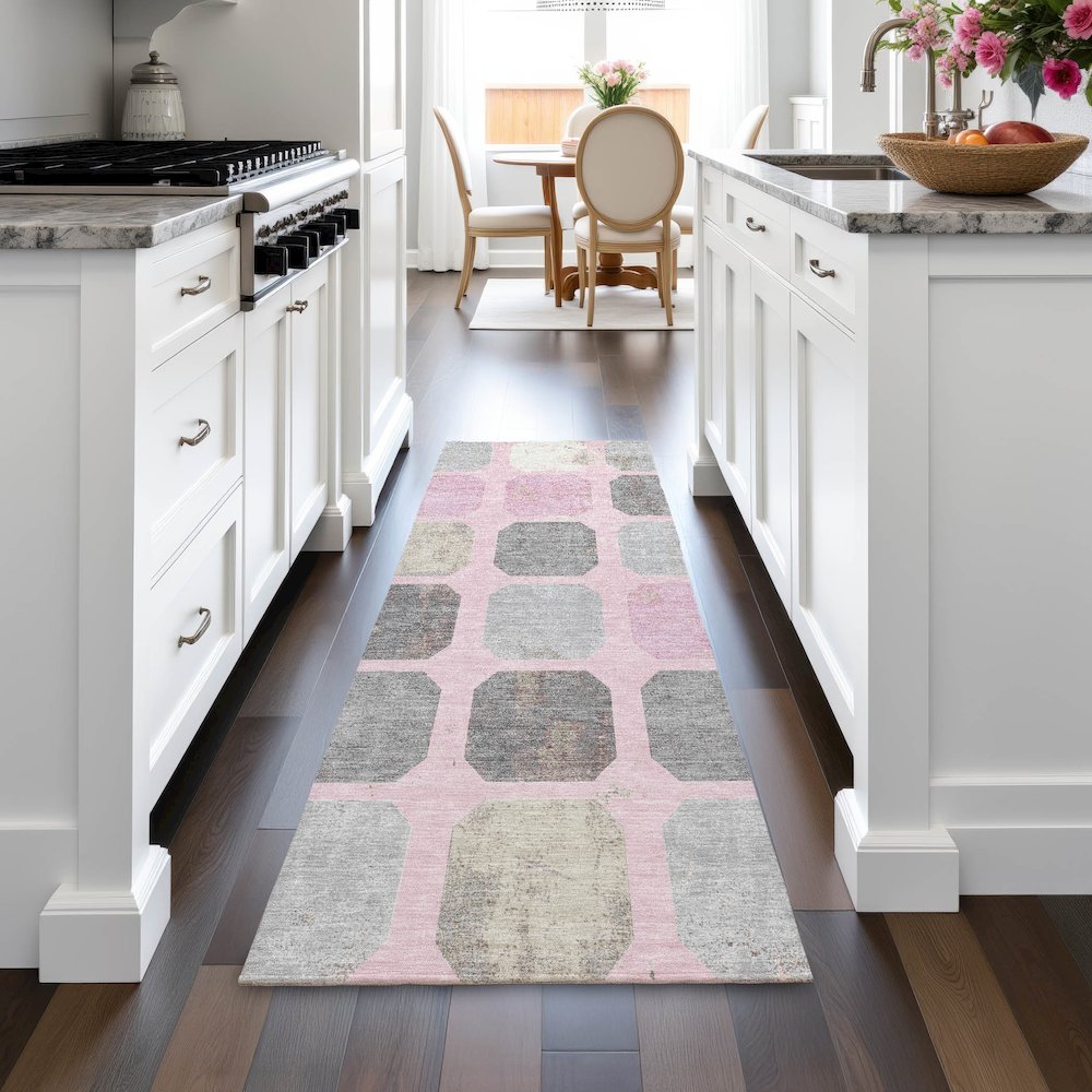 Machine Washable Indoor/Outdoor Chantille ACN2182 Pink 2'3" x 7'6" Runner Rug. Picture 5