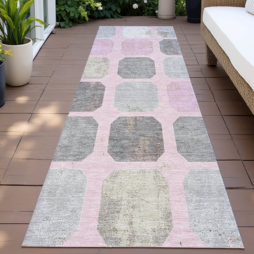 Machine Washable Indoor/Outdoor Chantille ACN2182 Pink 2'3" x 7'6" Runner Rug. Picture 6