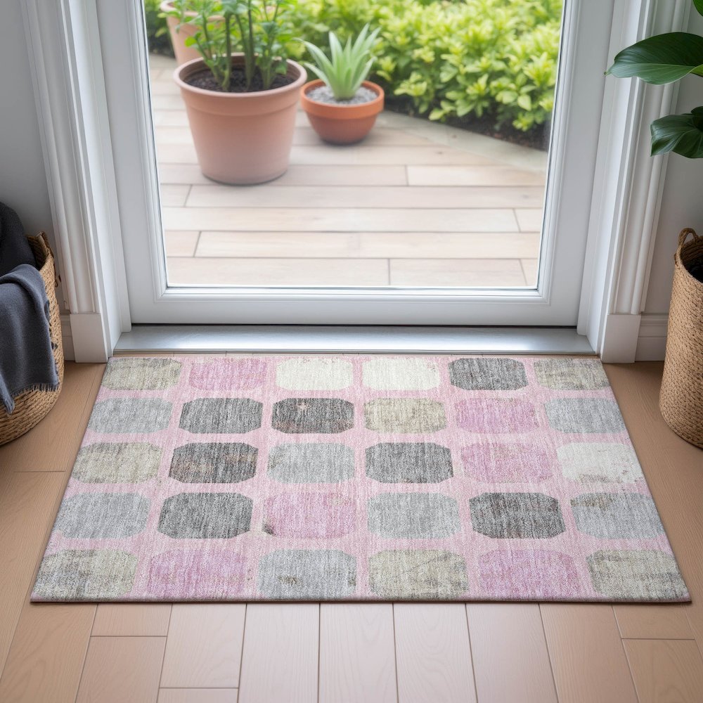 Machine Washable Indoor/Outdoor Chantille ACN2182 Pink 1'8" x 2'6" Rug. Picture 5