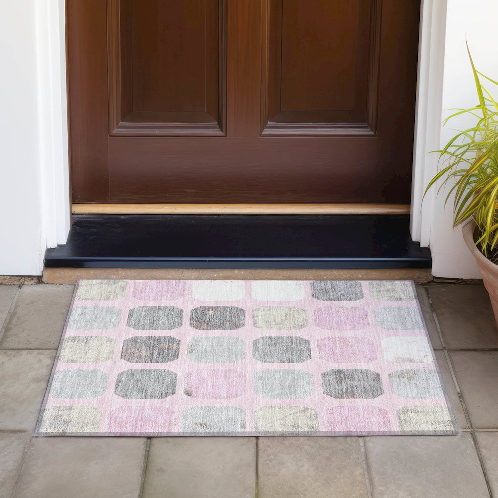 Machine Washable Indoor/Outdoor Chantille ACN2182 Pink 1'8" x 2'6" Rug. Picture 6