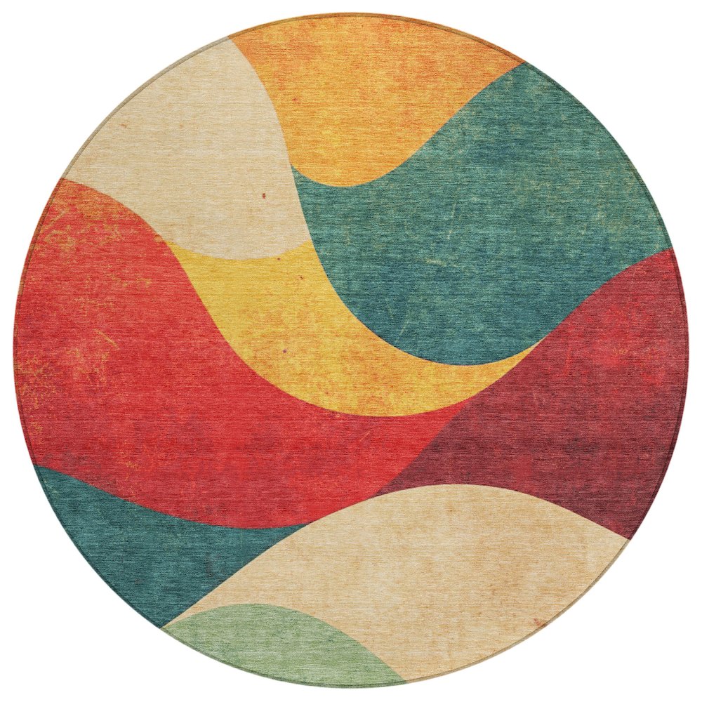 Machine Washable Indoor/Outdoor Chantille ACN2184 Orange 8' x 8' Round Rug. Picture 1