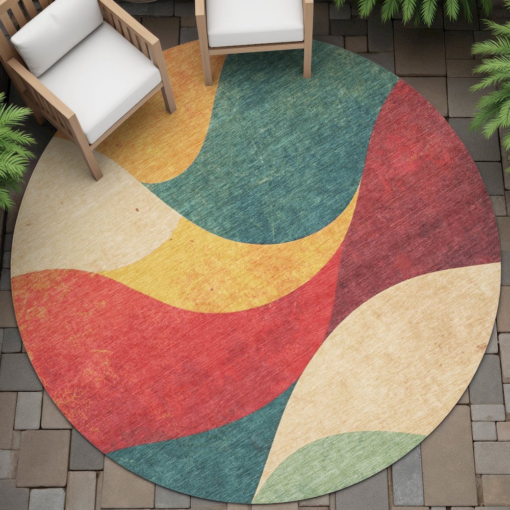 Machine Washable Indoor/Outdoor Chantille ACN2184 Orange 8' x 8' Round Rug. Picture 6