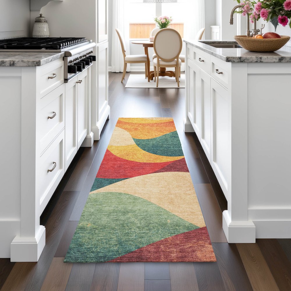 Machine Washable Indoor/Outdoor Chantille ACN2184 Orange 2'3" x 7'6" Runner Rug. Picture 5