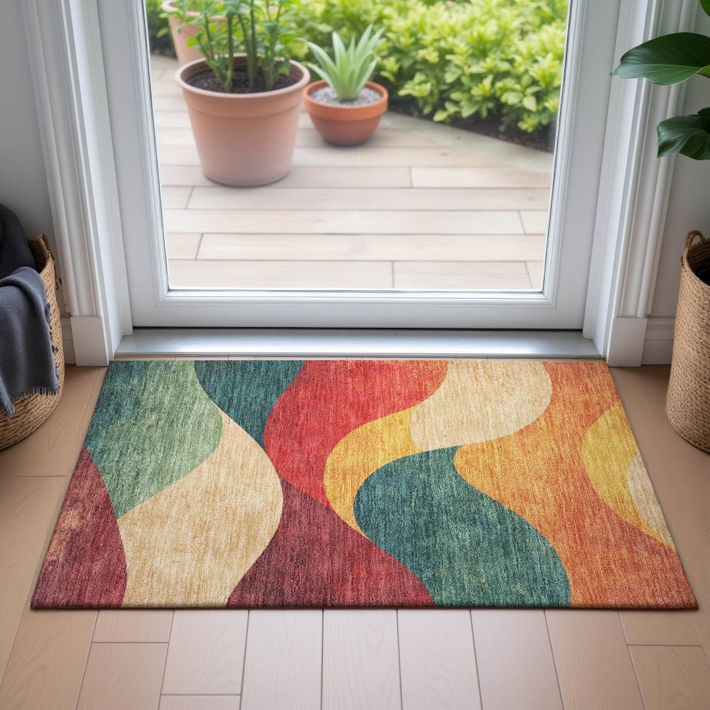 Machine Washable Indoor/Outdoor Chantille ACN2184 Orange 1'8" x 2'6" Rug. Picture 5
