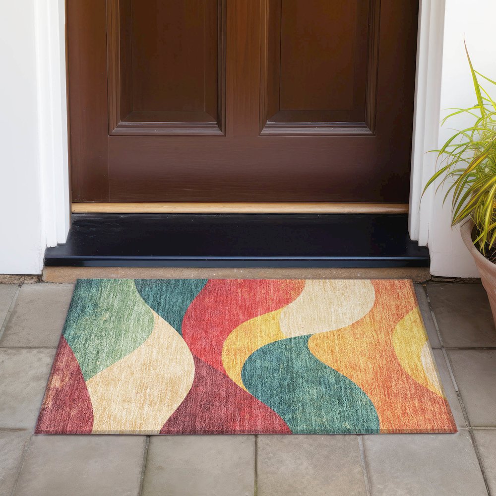 Machine Washable Indoor/Outdoor Chantille ACN2184 Orange 1'8" x 2'6" Rug. Picture 6