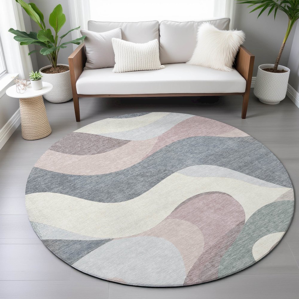 Machine Washable Indoor/Outdoor Chantille ACN2186 Blush 8' x 8' Round Rug. Picture 5