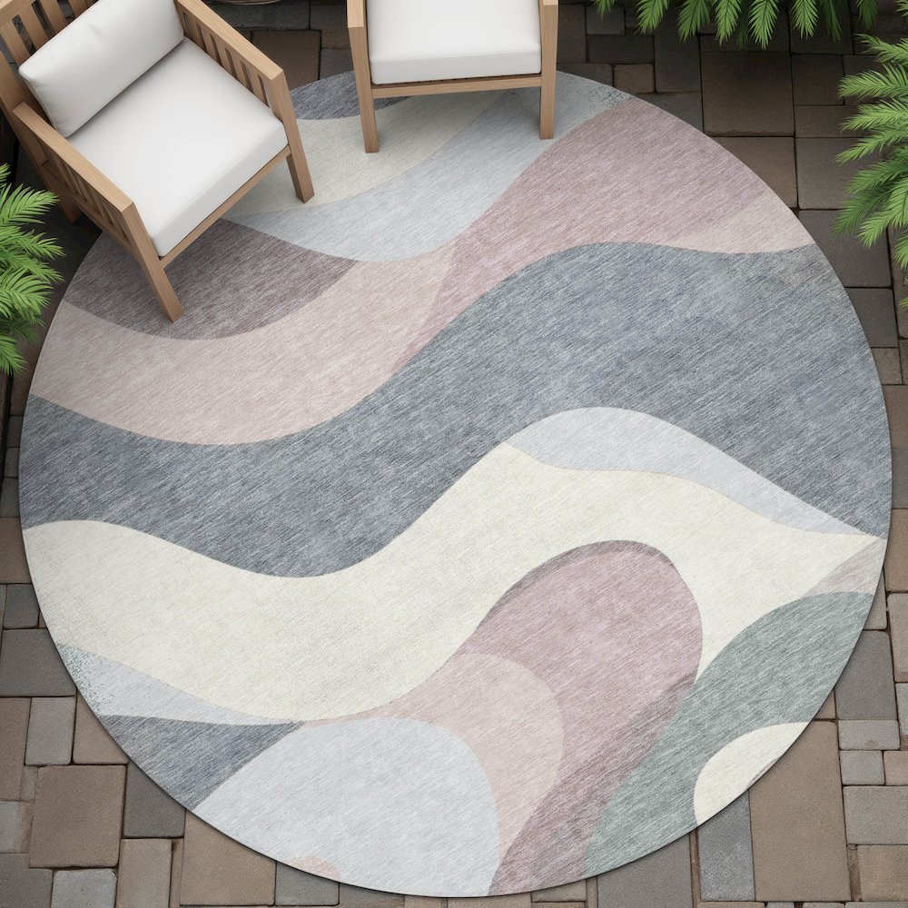 Machine Washable Indoor/Outdoor Chantille ACN2186 Blush 8' x 8' Round Rug. Picture 6